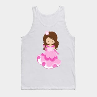 Cute Princess, Crown, Pink Dress, Brown Hair Tank Top